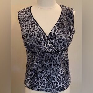 Requirements Black Gray Leopard Print Faux Wrap Empire Waist Sleeveless Top M